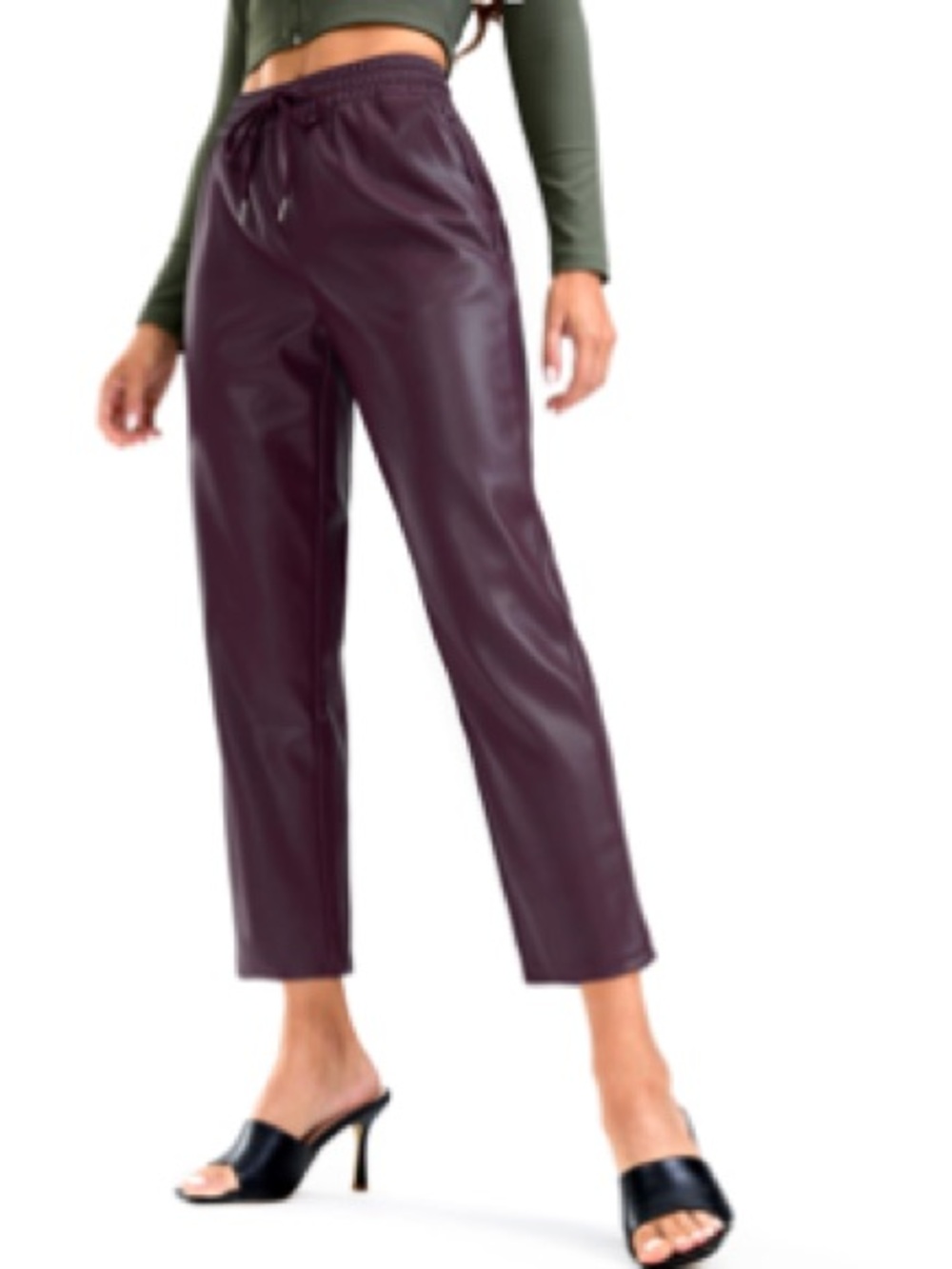 NWT SANTINY Faux Leather High-Waisted Pants in Deep Plum Sz XL Women